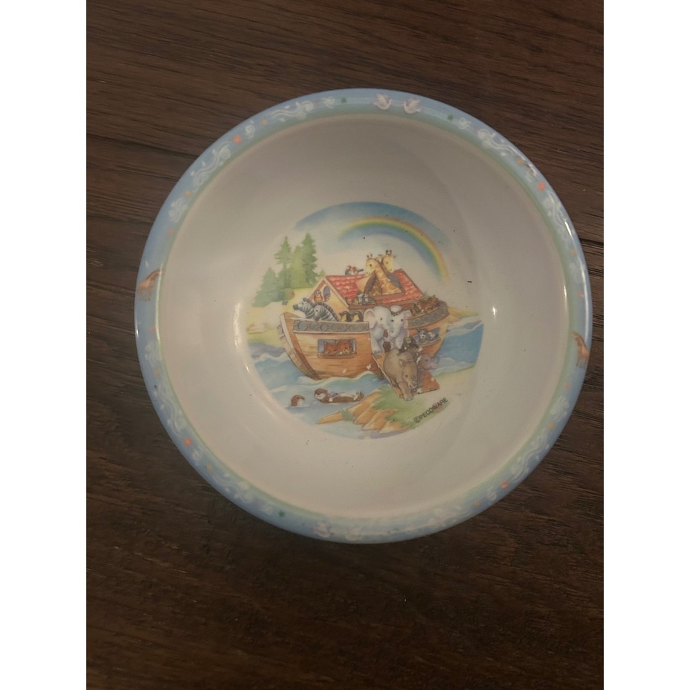Pecoware Noahs Ark Melamine Bowl Kids Blue White Animals Vintage Style 00385